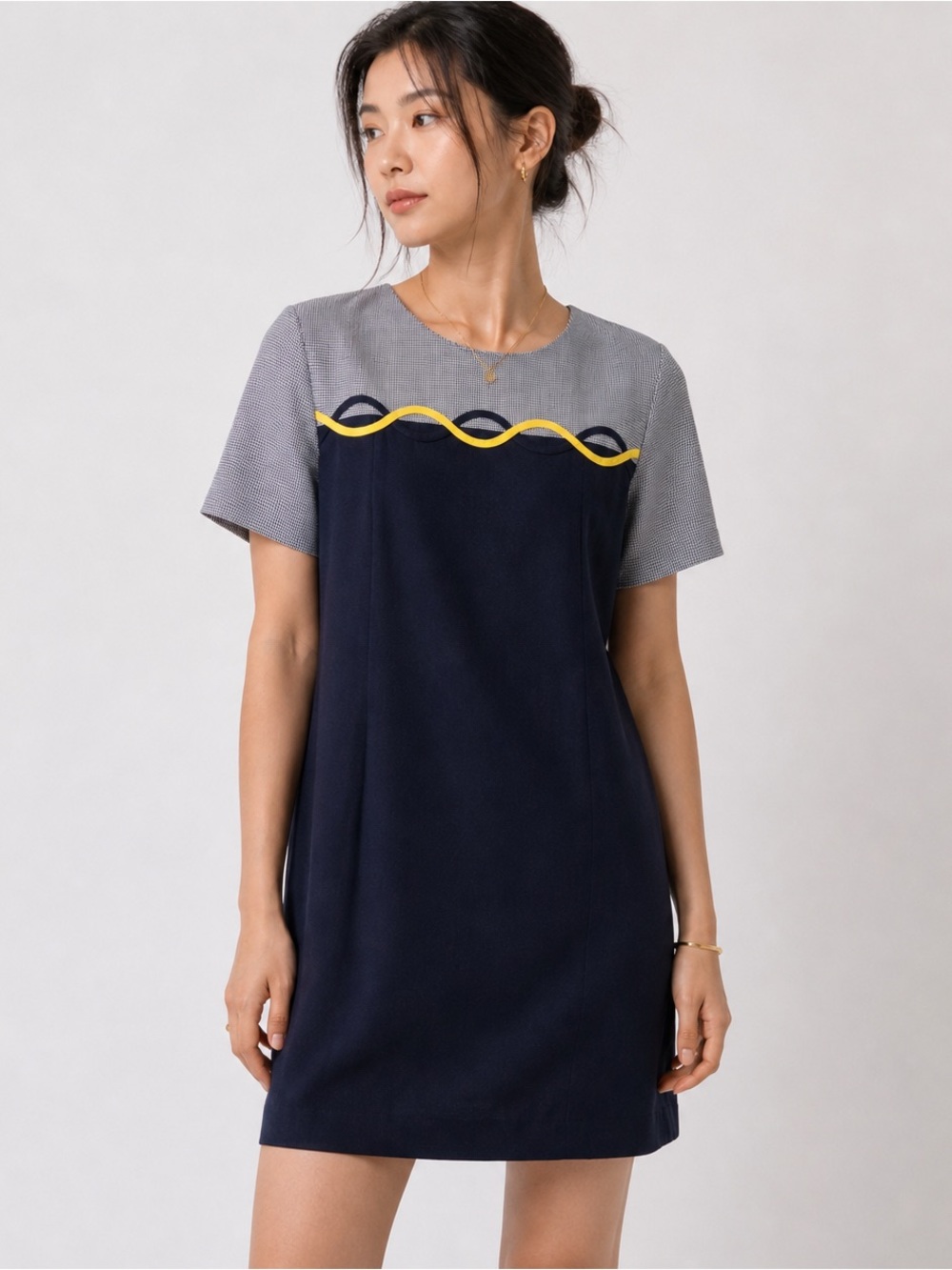 Vintage Betsy Things Petites Color Block Shift Dress 90s Yellow Trim
